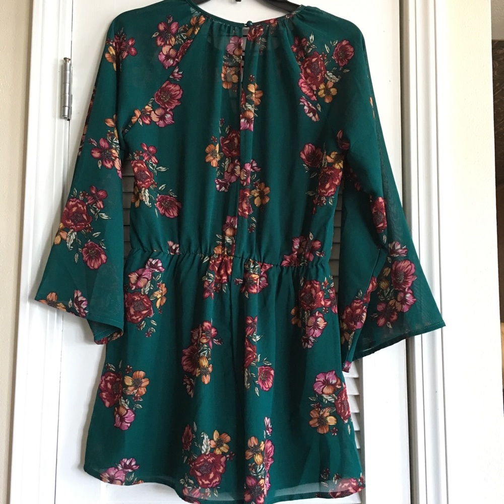 Floral Bailey Blue Bell Sleeve Romper Bell SL - Picture 2 of 8